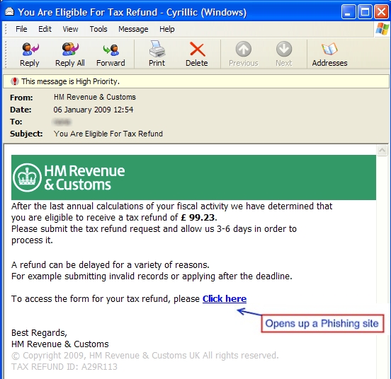 HMRC Phishing Email and Web site - Security Labs Alert