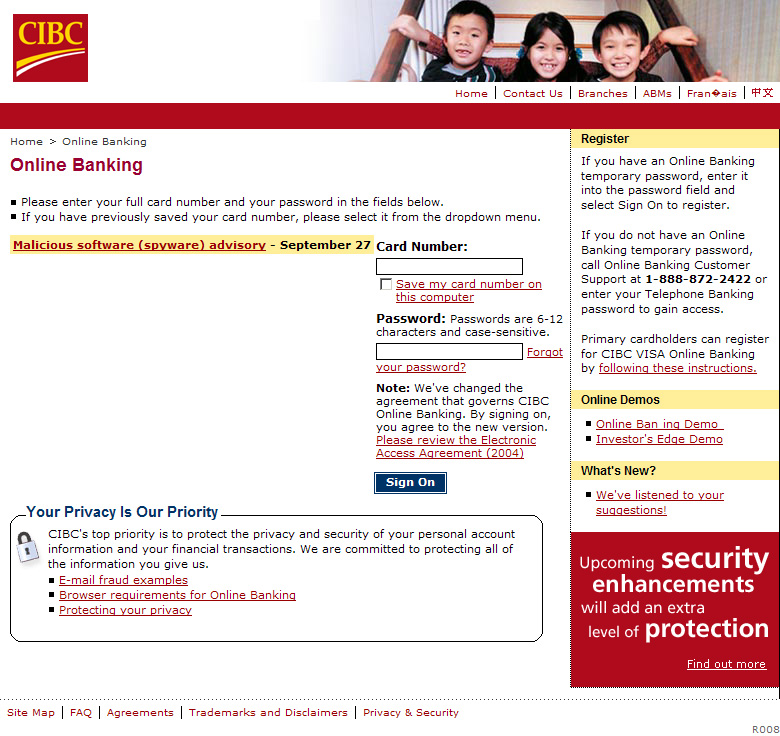 CIBC Online Advisor Phishing site screenshot: